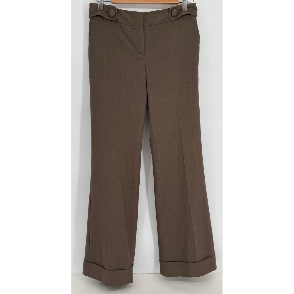 Ann Taylor Petites Brown Signature Fit Wide Leg Cuffed Dress Pants Office Sz 2P